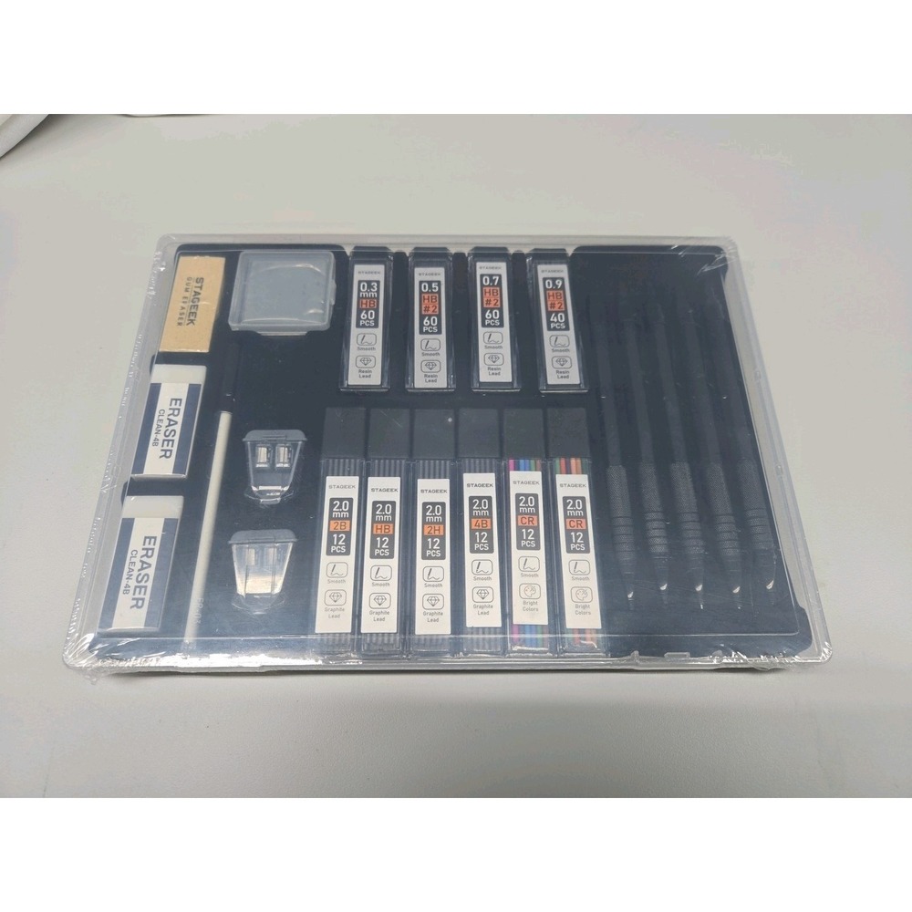 Stageek Mechnical Pencil Set, 0.3  0.5 0.7 0.9 & 2.0 mm 22pcs And Case